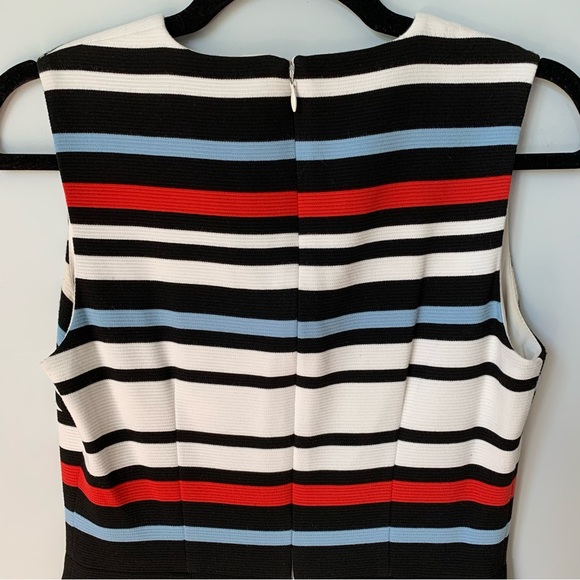 SZ6 MAGGY LONDON SLEEVELESS VNECK LINED SHEATH STRIPED DRESS BLUE BLUE WHITE RED - Picture 6 of 9